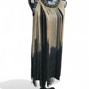 Elegant Black and Gold Fringe Dress